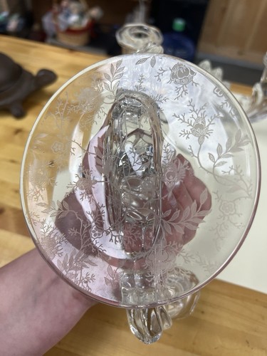 2 Fostoria Mayflower Etched Candlestick Candle Holder Elegant Glass Vintage - Picture 5 of 14