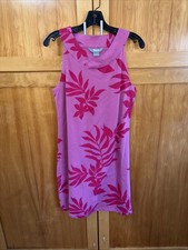 Natural Reflections Dress Women M Pink Floral Palm Vacation Coastal Sleeveless