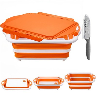 Collapsible BBQ Prep Tub Lid Foldable Camping Sink Cutting Board Orange