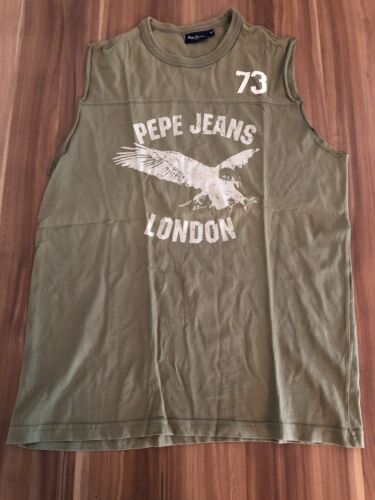 Pepe Jeans London Shirt Ärmellos Trägershirt Gr. M-L Khaki mit Label Vintage top - Bild 1 von 5