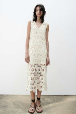 zara macrame knit dress ZARA WOMAN NWT $189 EMBROIDERED MACRAM DRESS LIMITED EDITION BEIGE | 7521/272