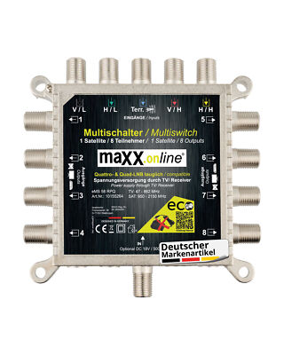 Multischalter 8 Teilnehmer & 1 Satellit, Quad- & Quattro LNB tauglich