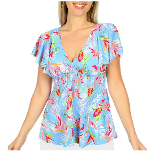 FIT 4 U Womens V-Neck Blue Floral WF TANKINI TOP Szs 8 10 12 16 #2305265 NWT - Picture 4 of 5