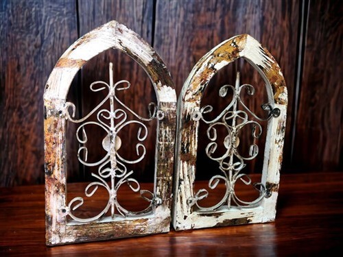 Pair Arched Wood Metal Gothic Window Frames, (10x17.5) Vintage Inspired, A - Picture 5 of 5