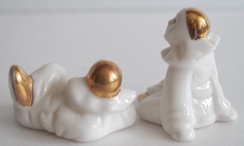 Juego de dos estatuillas miniatura vintage de payaso Pierrot estilo Art Deco - Imagen 3 de 6