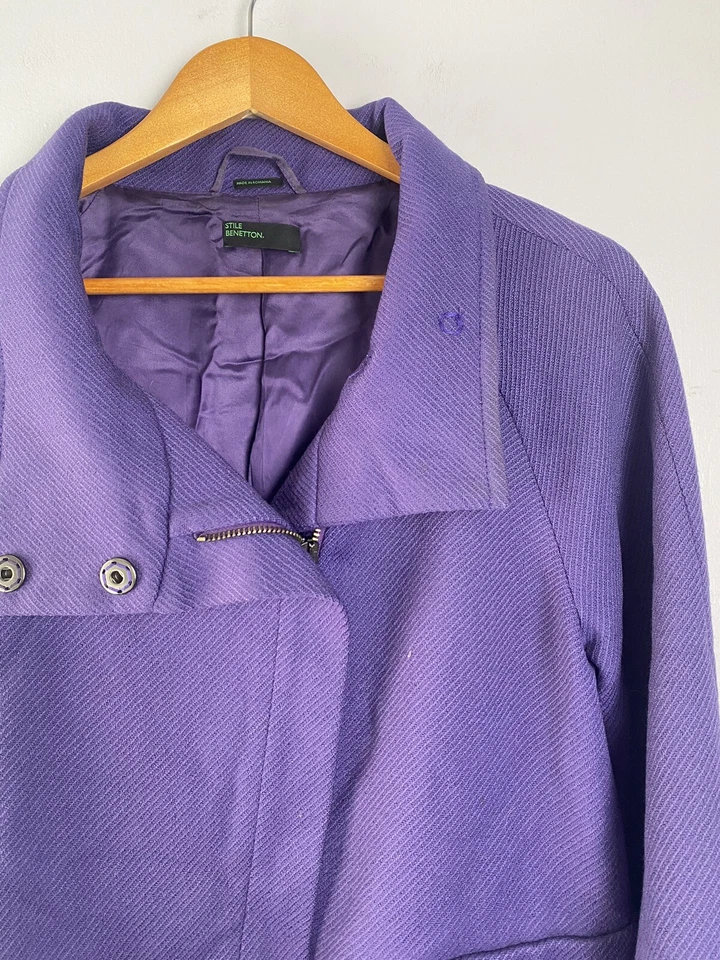 Chaqueta Blazer Stile Bennetton Mujer Lana Púrpura Italia Grande Foto 3 de 4