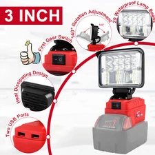 LED Work Light for Milwaukee18V M18 Battery 6500K Cordless Flashlight w/Dual USB