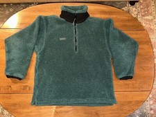 Vintage 90s Green Columbia Sweater Half Zip Fleece USA-Made Size Medium Used
