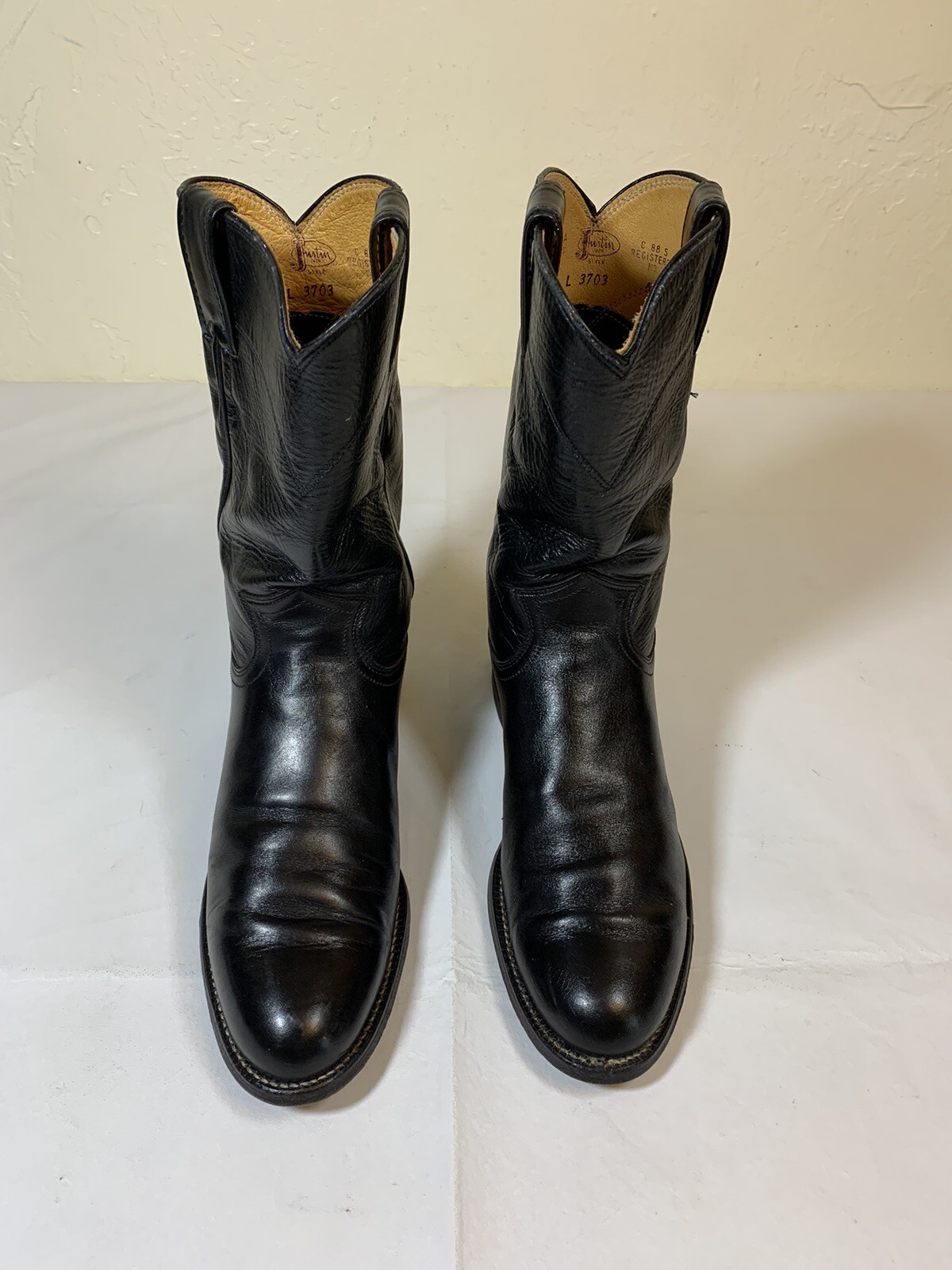 Justin Black Leather Roper Western Cowboy Boots L3703 Women's 7 B Made