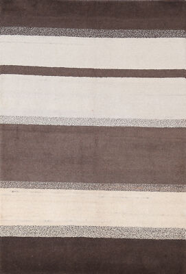 Artisan-made Striped Wool Gabbeh Rug Hand-knotted Carpet 5x7 ft.