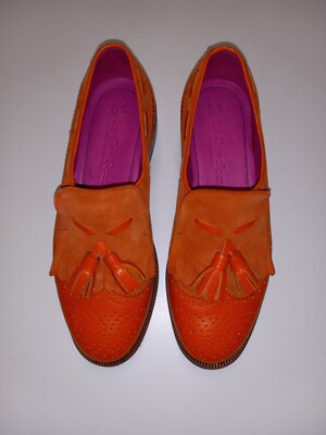 Its Got Soul Eleanor Loafer Orange Spanish Leather with suede fringe. Size 6 US