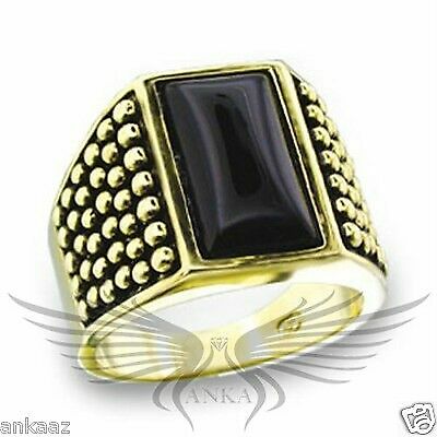 Men'S Gold Plated Black Onyx Ring 10 11 12 13 412808