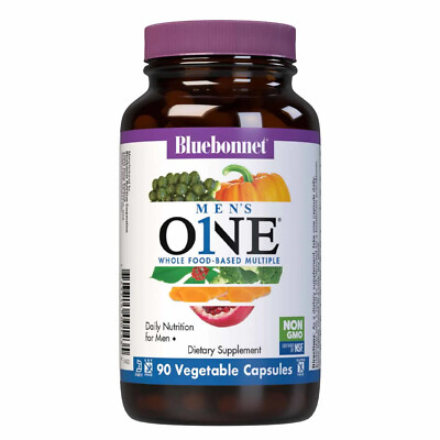 Bluebonnet One For Men Whole Food-Based Multiple 90 Vegetable Capsules, Non GMO
