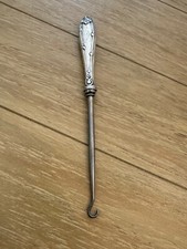 Antique Sterling Silver Handle Button Hook w/ Flower Design  Monogram