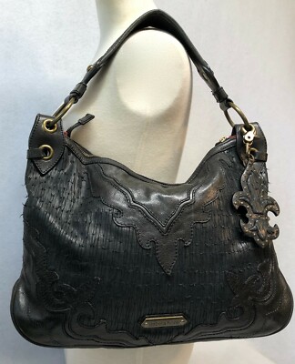 Vintage Isabella Fiore Black Knightrider Britta Fleur De Lis Shoulder