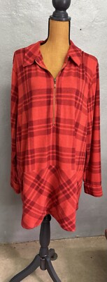 Soft Surroundings Pull-over top Red Plaid Flannel Half-Zip Size 2xl 090521