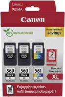 3 Canon Druckerpatronen Tinte 2X PG-560 Xl Bk / CL-561 Xl Tri-Color Photo Value
