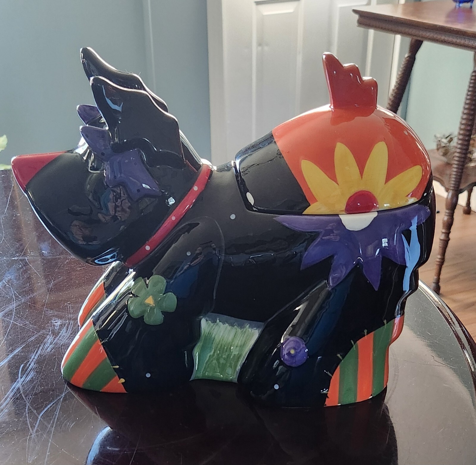 Scottie Dog Cookie Jar Canister Holiday Time Dolomite Hippie Flowers eBay