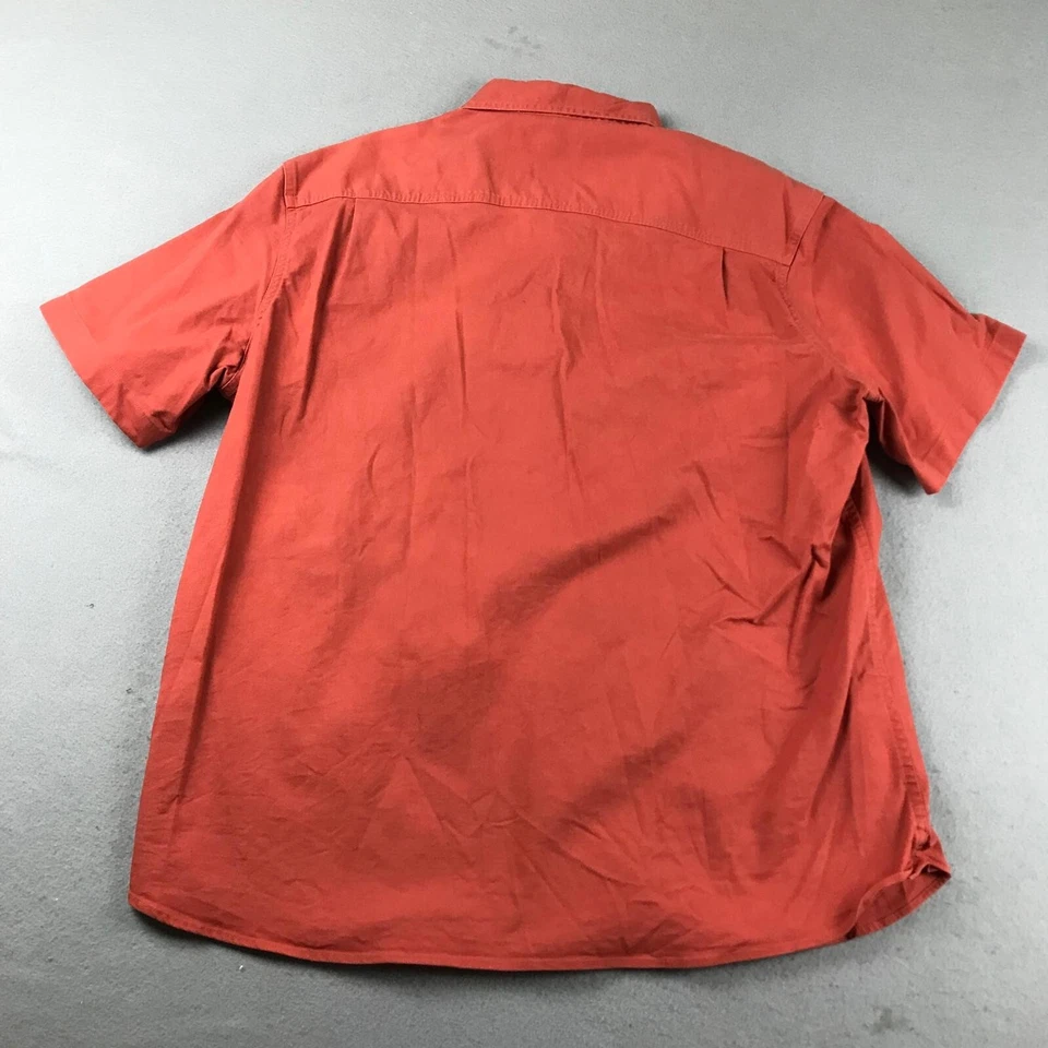 LL Bean Shirt Mens Large Regular Orange Button Up Short Sleeves Thick Cotton - Image 3 of 4