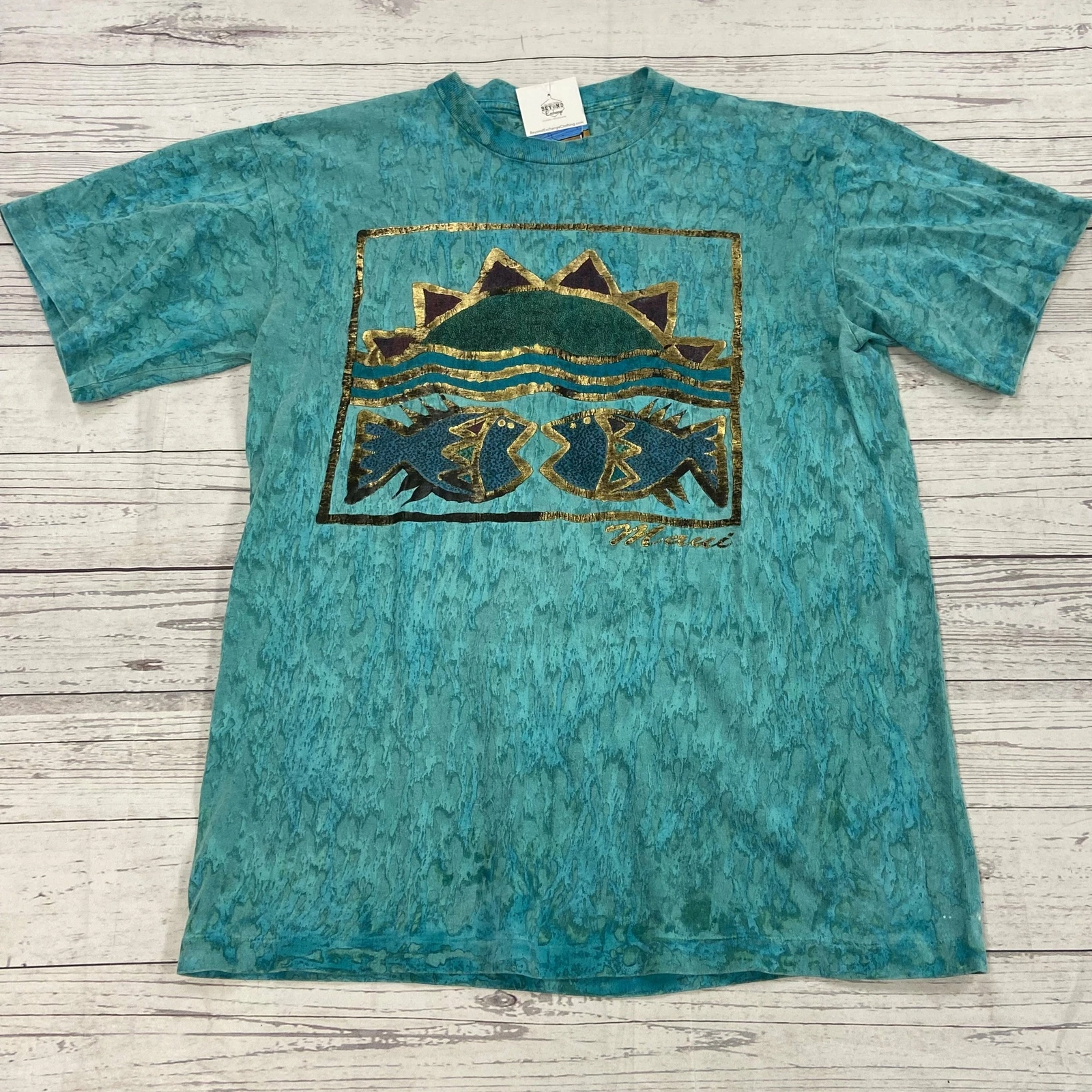 Vintage Turquoise Maui Graphic Short Sleeve T Shirt Adult Size Large