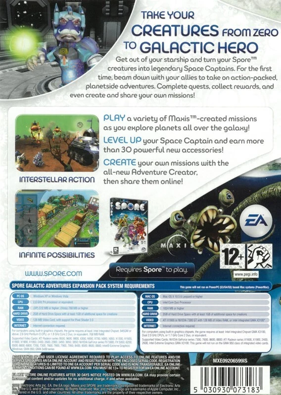 Spore + Galactic Adventures PC Mac DVD Rom Computer Video Game - Image 2 of 2