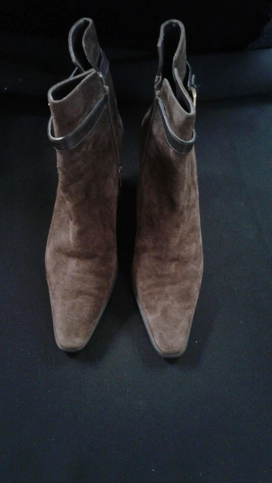 Botines VanEli Marrón Gamuza Cuero Borde Tacón Talla 7.5 M Foto 2 de 2