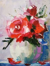 Roses Painting Impasto Oil Painting Floral Art Original Art 3d painting 8 by 6"