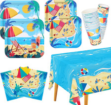 Beach Theme Party Supplies,Summer Pool Pack Includes: Paper Dinner Plates,Plates