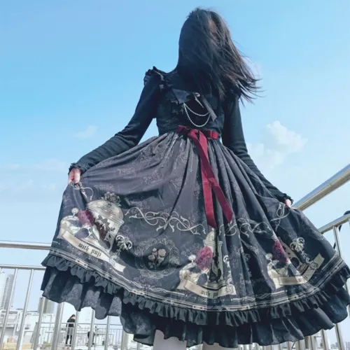 Costume cosplay vestito lolita gotico donna ragazza kawaii volant slip vintage nero - Foto 9 di 11