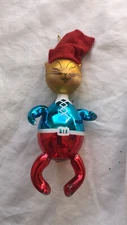 De Carlini Italy Painted Cat Blown Glass Christmas Ornament