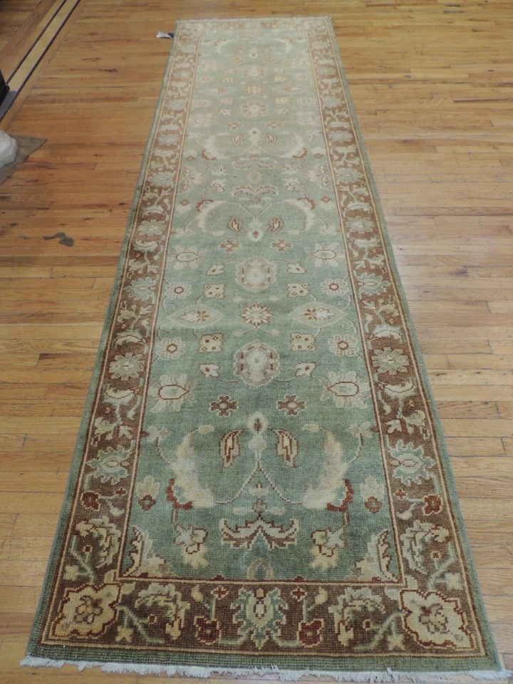 3x12 RUNNER  Turkish Peshawar Oriental Area Rug wool Green Brown Rust LOVELY! - Image 2 of 4