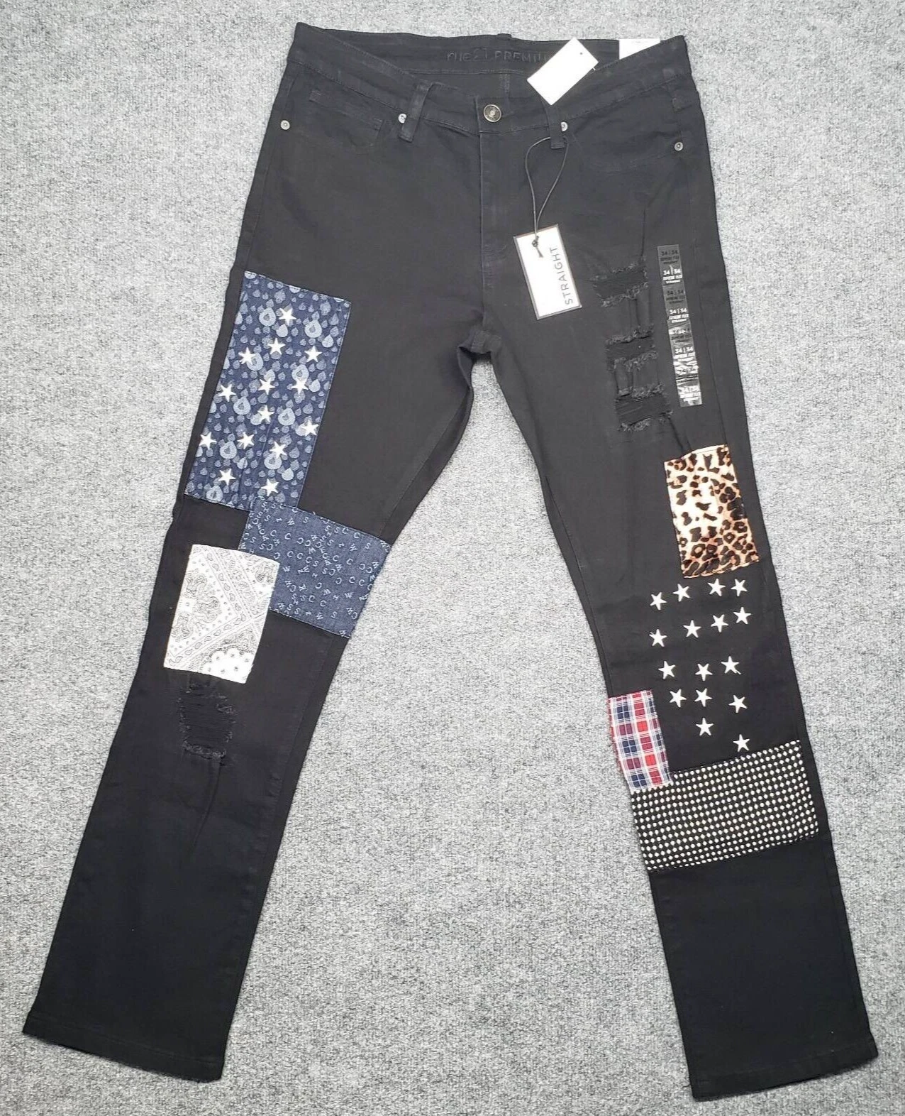Jean homme Rue21 34X34 noir denim droit stretch suprême flex patchwork neuf