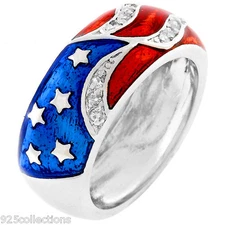 4th July Flag Brass Filled Plated Clear CZ April Birthstone Lady Ring Size 5-10