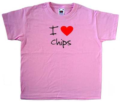 I Love Heart Chips Rosa Kinder T-Shirt