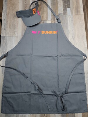New Without Tags Set GRAY Dunkin Donuts Uniform Apron S/M +Adult Visor