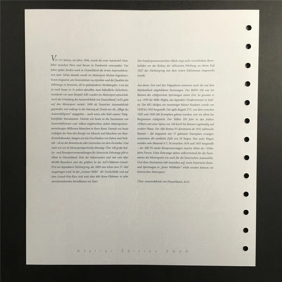 GERMANY ART-EDITION 2009/29 MOTORSPORT AUTO RACING OLDTIMER CARS - Image 2 of 4