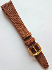 20mm / Long - Tan Lizard Pattern / Smooth Leather Watch Band - Gold Buckle