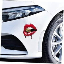2Pcs Bite The Bullet Car Decals Red Lips Vinyl 13*11 cm(5.1*4.3 inch)