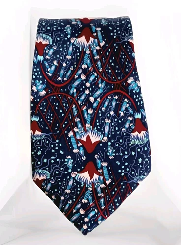 Cravatta seta HERMÈS 7048 TA rosso bianco blu fuochi d'artificio anniversario FRANCIA 55"L 3 25"W VEDI