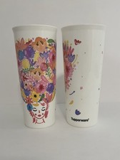 Tupperware Tumblers 16 Oz Straight Sided Cups Fanciful Floral Design 2 No Lids