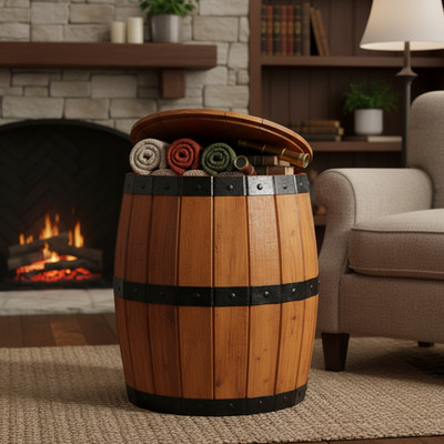 Holzfass Hocker rustikal Beistelltisch Vintage Whisky Aufbewahrung Trommel Gartendeko