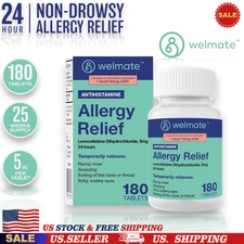 WELMATE Levocetirizine 5mg 24HR Allergy Relief | 180 Ct Exp 7/26 (Generic Xyzal)