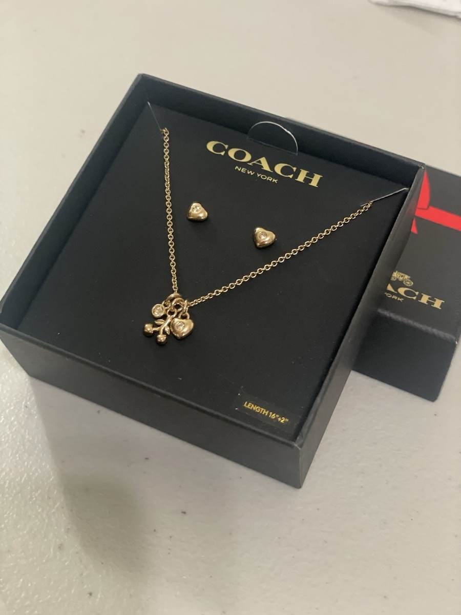 Coach Holiday Gift Cherry And Heart Earrings And Necklace Set