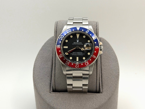 Vintage Rolex GMT Master Pepsi 16750 40mm Matte Black Patina Dial Steel
