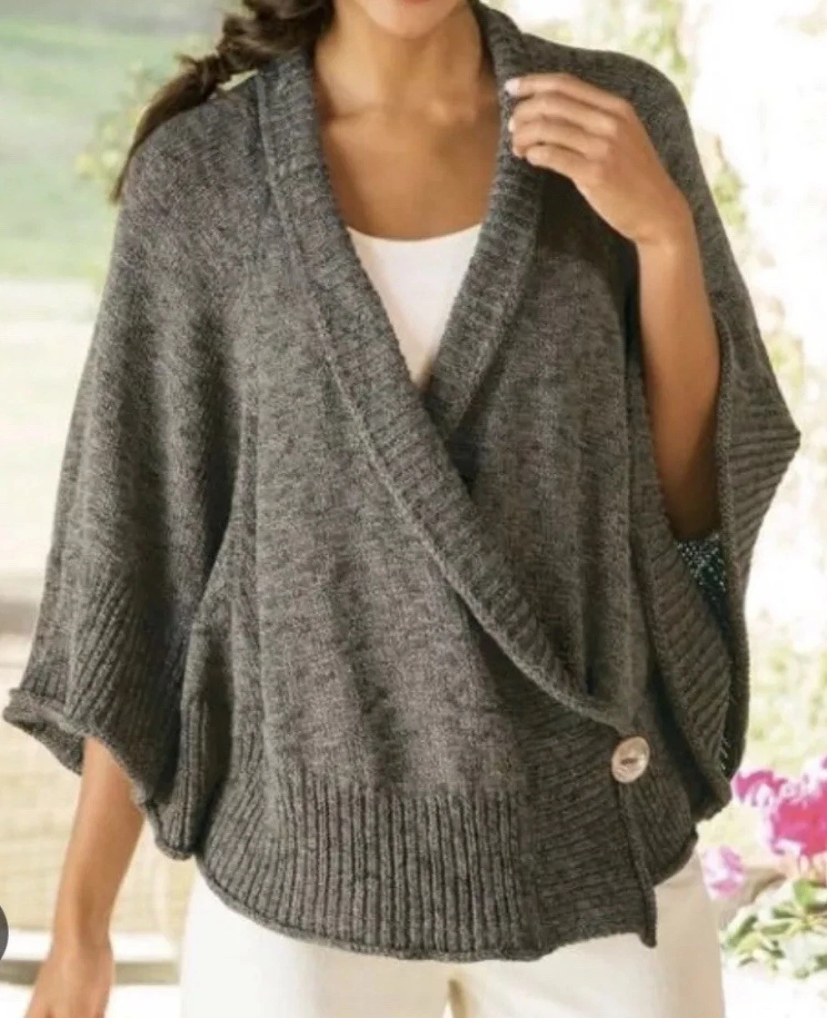 Soft Surroundings Women's Small Chiang Mai Knit Poncho Cape Cardigan Sweater