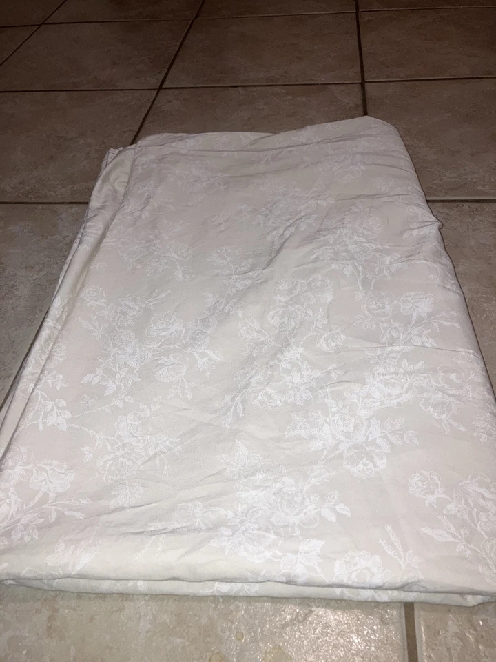 Ralph Lauren ~ Sábana Plana Doble Algodón Cachemira Tostado Blanco Foto 2 de 4