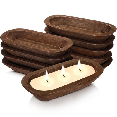 Nuogo 10-Pack 12.5'' Rustic Wooden Dough Bowls Bulk for Wedding Decor & Crafts