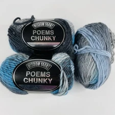 Lot of 2.5 Wisdom Yarns Poems Chunky 100% Wool 3.5 Ounce 110 Yards 905 Blue Mist