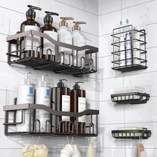 EUDELE 5-Pack Rustproof Stainless Steel Shower Caddy No Drill Adhesive Bathroom