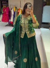 Exclusive Green Heavy Chinon Top Lehenga With Dupatta For Festival Wear